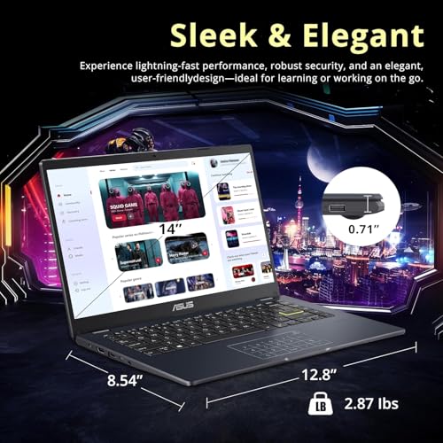 ASUS Laptop Vivobook Go de 14 polegadas FHD, Intel Celeron N4500, 1 ano de Microsoft 365, Wi-Fi 5, USB tipo C, vida útil da bateria de 10 horas, Windows 11 Home no modo S, com HDMI (4 GB de RAM | 128