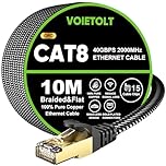VOIETOLT Cat 8 Ethernet Cable 10M, High-Speed 40Gbps/2000Mhz Flat Braided Internet Cable, Gigabit STP RJ45 Network Cable Compatible for PS4/5, for Modem, PC/Laptop