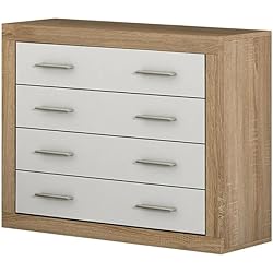 Cajoneras En Maison Du Monde LIQUIDATOR Cómoda 4 Cajones Modelo Lara, Color Cambrian Blanco, Cómoda Dormitorio, Medidas: 81,5 cm (Alto), 98 cm (Ancho), 39,6 cm (Fondo)