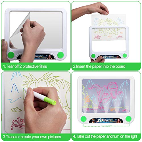 3D Tracing Drawing Board Pad Tablet Educational Learning Toys Creative Writer Doodle Art Easel Set with Liquid Chalk Marker Indoor Play Gift for KindergartenToddlers Boy Girl Kids Age 3 4 5 Years Old