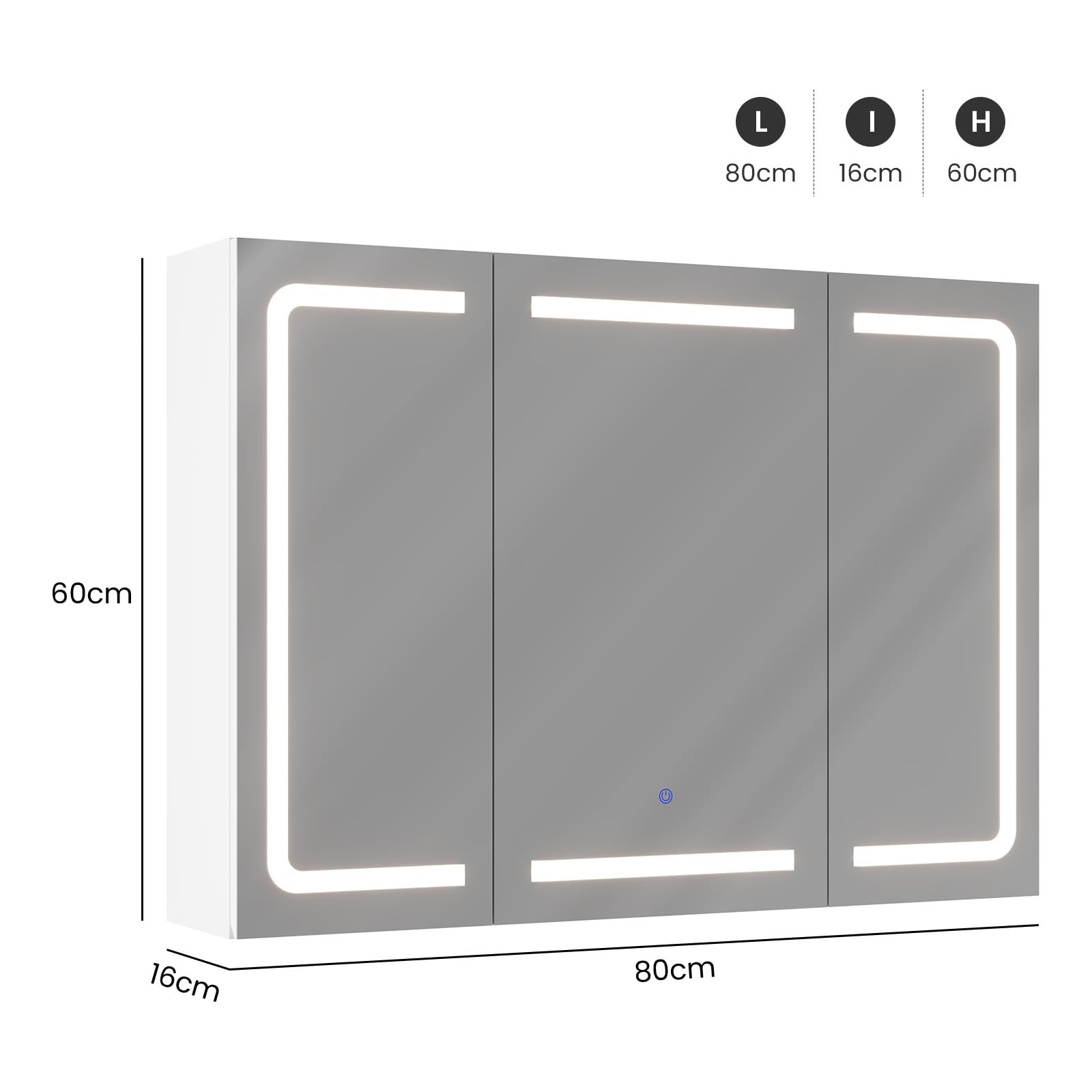 DICTAC Armoire de Toilette Miroir avec éclairage LED et Prise,Meuble Salle de Bain avec Rangement et Étagère Réglable,Armoire Murale avec 3 Portes Miroirs,Miroir Salle de Bain,80 x 60 x 16cm,Blanc