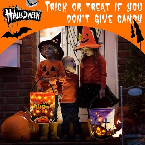 2 Stück Halloween Kürbis Candy Bag,Halloween Süßigkeiten Tasche,Led Leuchtend Kinder Süßigkeiten Eimer,Leuchtend Süßigkeitentüten Tasche,Geschenktasche,Portable Candy Bag Eimer für Kinder Party