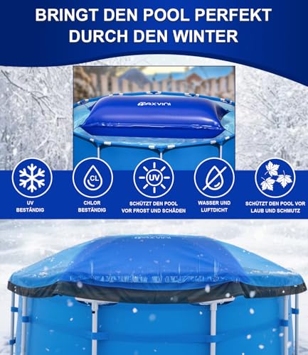 MAXVINI Poolkissen 122×457CM XXXL Poolkissen Rechteckig zur Poolabdeckung, Pool Kissen inkl. 5m Seil ×2 & Reparaturset, Pool Luftkissen bis -25°C Doppelnaht Sicherheitsventil