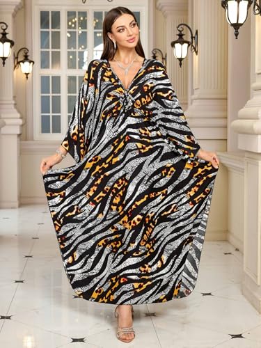 Image of KEYLORTING Plus Size Kaftan Dress Women, African Moo Moo Print Caftan, Batwing Dress, Beach Cover Up for Party and Loungewear