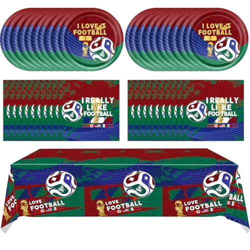 41Pcs Soccer Party Decorations 2026 Soccer Party Supplies Football Soccer Theme Plates Napkins Tablecloth,for Watch Party Game Day Kids Birthday Global Soccer Celebration Supplies