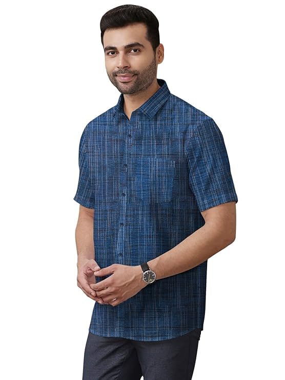Men Khadii Cotton Half Sleeves Striped Spread Collar Neck Casaul Shirt-picture-23