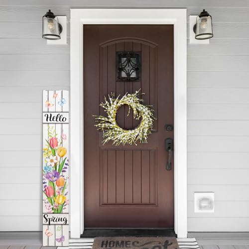 Leveeno Hello Spring Porch Sign Flowers Welcome Vertical Standing Decor