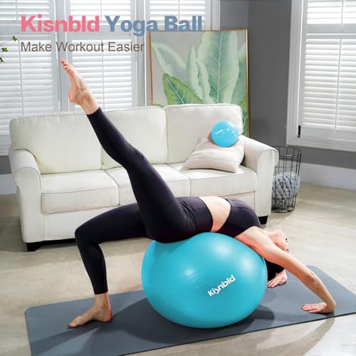 Image of kisnbld Exercise Ball, Extra Thick Yoga Ball for Workout Pregnancy Stability, 4 Sizes Anti-Burst Balance Ball with Foot Pump - Heavy Duty Fitness Ball Chair for Office, Home & Gym