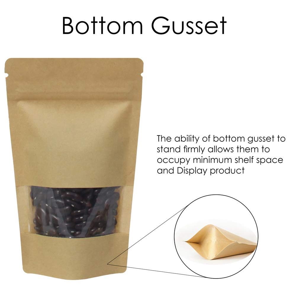 Sacchetti Carta Kraft Richiudibili Sacchetti Kraft In Piedi (Stand-Up) Con Finestra E Chiusura Richiudibile - Per Cibo, Regali, Snack Busta Kraft Impermeabile - Foto 5