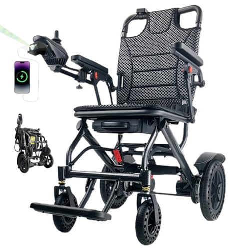 Juodkeo 13 Miles Electric Wheelchair with LED Light, 360W Motor Electric Wheelchairs for Adults, Lightweight Foldable All Terrain Power Wheelchair, for Outdoors, Travel, Shopping