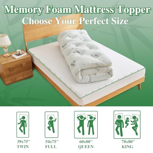 Image of WhatsBedding 4 inch Bamboo Memory Foam Mattress Topper for Back Pain Relief Twin Size, Filled with Breathable Gel Memory Foam, Cooling Bamboo Viscose Air Layer, Supportive Pillow Top Mattress Topper