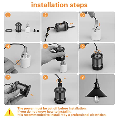 E27 Lamp Holder, 6 Pcs E27 Bulb Holder, Gloss Black Vintage Socket Light Bulb Holder, Ceramic Rated 4A 250V, for DIY Pendant Lamp Ceiling Hanging Light Retro Edison Screw Bulb Holder Adaptor - Image 6