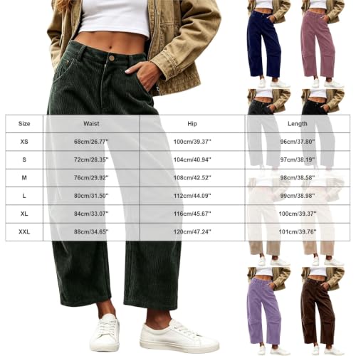 Corduroy Barrel Pants Women High Rise Baggy Wide Leg Trousers Brown - image 4