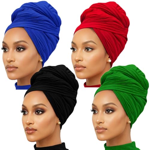 Nonbongoy 4PCS Head Wraps for Black Women Stretch Headwraps Large Hair Wraps Hijab Scarves for Muslim Head Scarf Turban Headbands