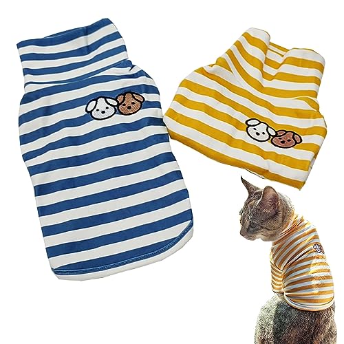 Pack of 2 Cute Dog Embroidery Coat Turtleneck Stretchy Sweater Super Soft Cold Weather Coat for Cats & Dogs (Medium, Blue+Yellow)