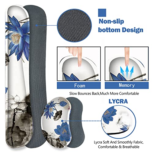 Image of ARTSO Extended Gaming Mouse Pad Set, Keyboard Wrist Rest Support Pad + Wrist Cushion + XXL Large Mouse Pad + Coaster, Stitched Edge, Non-Slip, Memory Foam Desk Mat, Blue Lotus Ink Painting