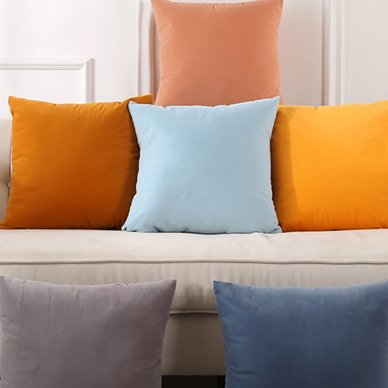 Kissen Bezüge, Sofakissen 50X50 cm Bezüge Einfarbiger Doppelseitiger Samt Polyester Hellblaugrün 4 Stück für Bett Wohnzimmer