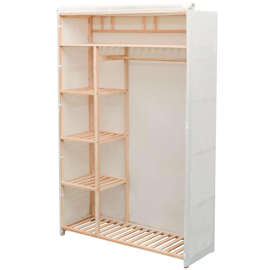 Szafa na ubrania z drewna sosnowego, 110 x 40 x 170 cm, z 5 półkami i drążkiem na ubrania, drzwi zabezpieczone przed kurzem, miejsce do przechowywania do sypialni, garderoby, korytarza