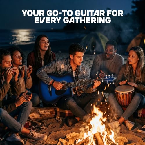Image of INTERN Glossy 38 Inch Acoustic Guitar Kit for Beginners, Right Handed 6 String Cutaway Guitar with Spruce Top, Ebony Fretboard, Bag, Strap, Picks & Extra Strings (INT-38C-G)