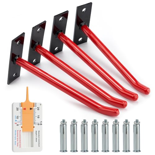 Sinoer 4er-Pack Reifenständer-Set Schwerlast-Reifenregal, Wandmontage, Garagenhaken, langlebig, zum Organisieren von Garage, Reifenrädern, Leitern und mehr - Rot