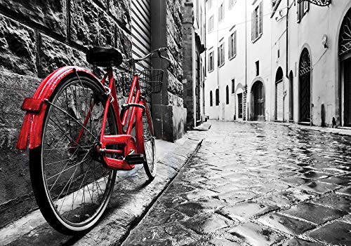 Forwall Fototapete Vlies Tapete Wanddeko Rotes Fahrrad - Schwarz Weiß Stadt Moderne Wanddekoration 11675VEXL 208cm x 146cm Schlafzimmer Wohnzimmer Cover