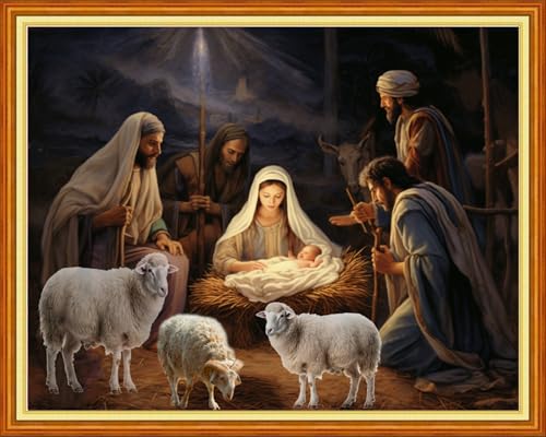 Image of Findvoor Stamped Cross Stitch Kits for Beginner Embroidery Kits for Beginners Adults DIY 11CT Cross Stitch Patterns Needlepoint Kits Crossstitching Kits-Nativity 16x20 inch
