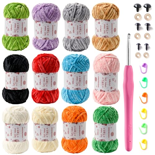 Image of 3x100g Fluffy Velvet Chenille Yarn for Crocheting and Knitting, 3x87.4yd Baby Yarn for Crocheting Soft, Crochet Chunky Yarn Amigurumi Yarns (Pinkish Purple)