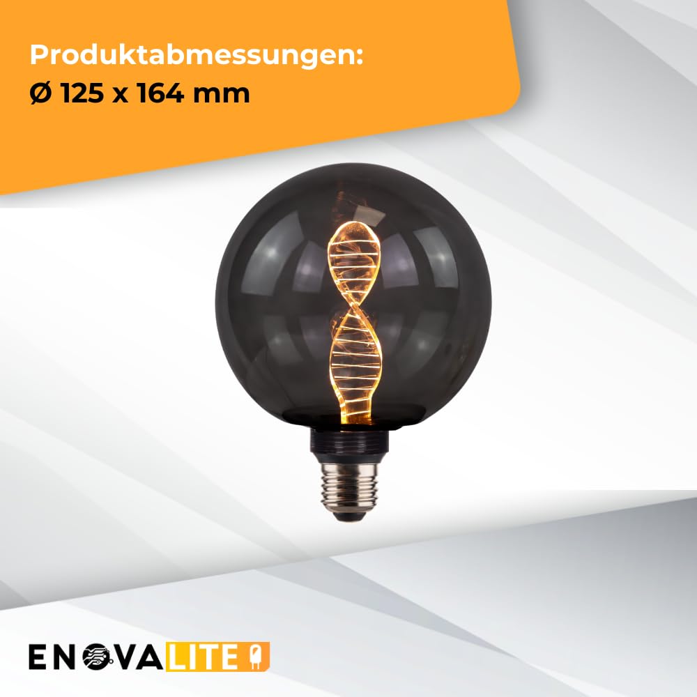 4x LED Filament XL Leuchtmittel DNA Smoke - Globe G125 E27 3,5W 120lm 1800K Warmweiß dimmbar - Ø125x164 mm - Vintage Design Ambiente Deko Glühbirne