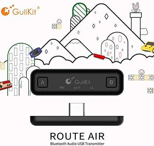 GuliKit Route Air Pro Bluetooth Adapter for Nintendo Switch&Lite/PS4/PS5/PC,Audio Transmitter with aptX Low Latency Dual Stream Wireless Bluetooth Compatible with Headphone AirPods Bluetooth Speaker