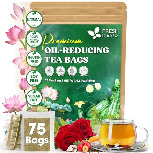 Image of FreshDrinkUS, Oil-Reducing Herbal Tea - 75 Tea Bags | Blend of Winter Melon, Lotus Leaf, Ginger, Hawthorn, Gardenia Fruit, Rose, Cassia Seed & More | Naturally Caffeine-Free | Delicious Hot or Iced