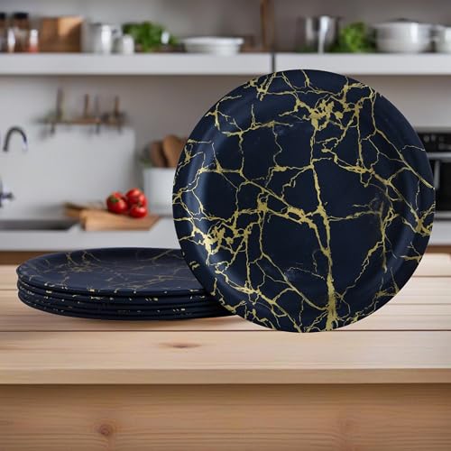 Image of Melamine Quarter Plates | Round Half Plate | Microwave Safe | Break Resistant | Plates for Snacks, Lunch, Dinner | Plates for home, Office, Restaurant | Set of 6 | 7 Inch's (Black mat Finish)