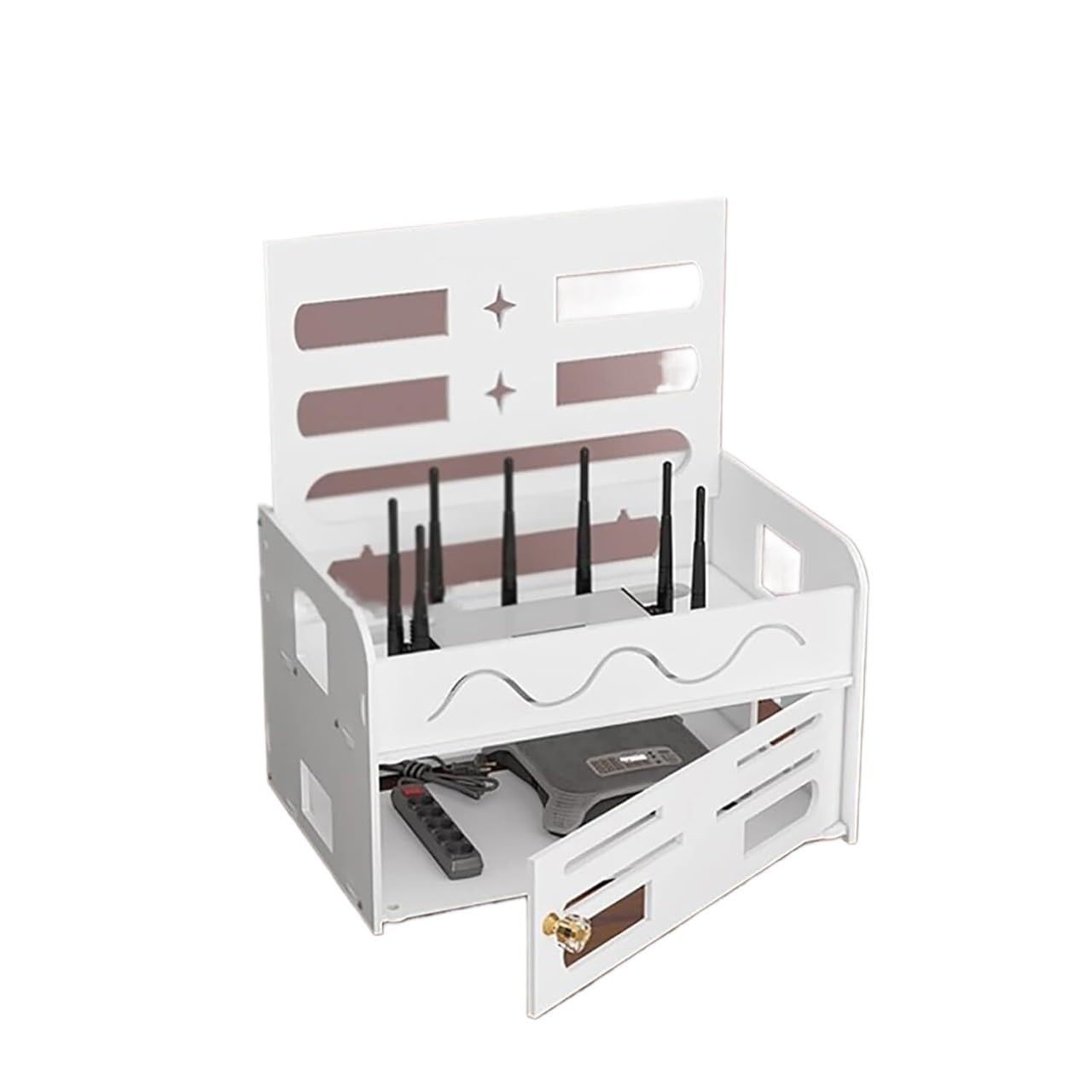 Pudełko do zarządzania kablami PVC Router WiFi Ornizer Set Top Box Rozwiązanie do przechowywania Biały Wiele rozmiarów (24 x 18 x 19 cm) Uporządkuj kable i ulepsz wystrój domu