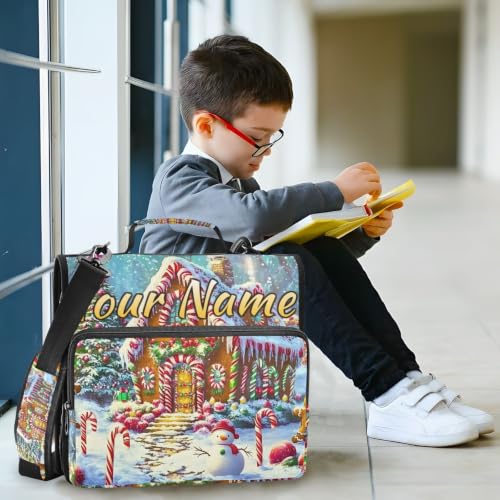 Image of Custom 3 Ring Zipper Binder Christmas Candy House Gingerbread Personalized Name 1.5 Inch Binders Large Capacity Multi Pockets for School Office Supplies