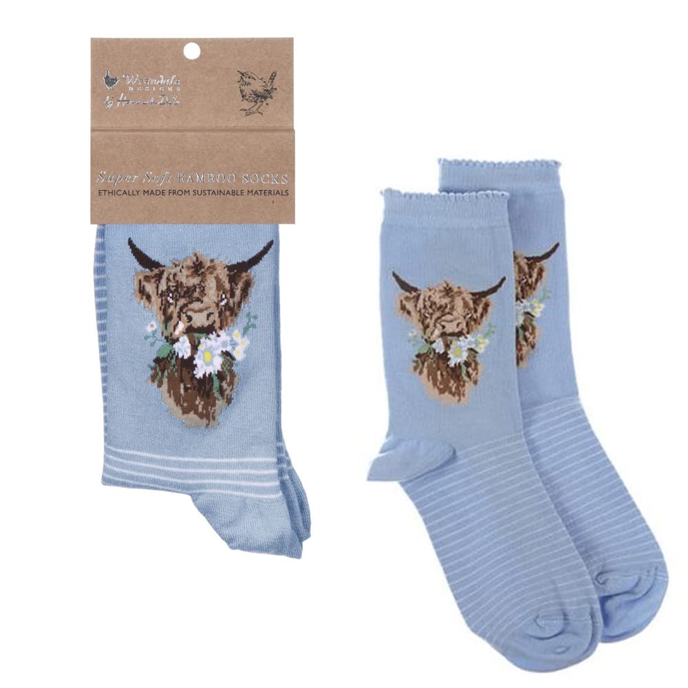 Wrendale Bamboo Socks ""Feline Fabulous"" Stripey Cat on pale olive