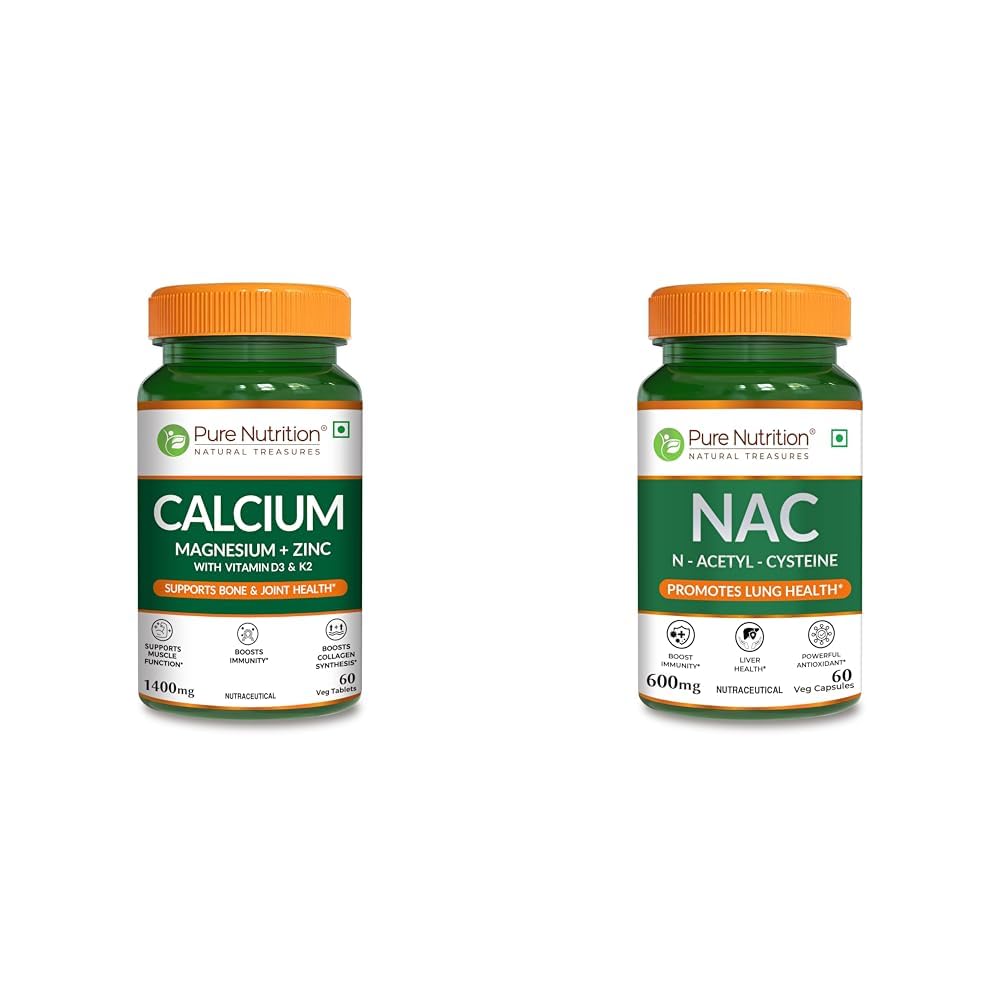 Pure Nutrition Calcium Citrate 60 Tablets with Magnesium, Zinc, Vitamin D3 & K2 (600 IU) – Support | Pure Nutrition NAC (N-Acetyl L-Cysteine) 600mg - 60 Veg Capsules | Powerful Antioxidant Support fo-image-32