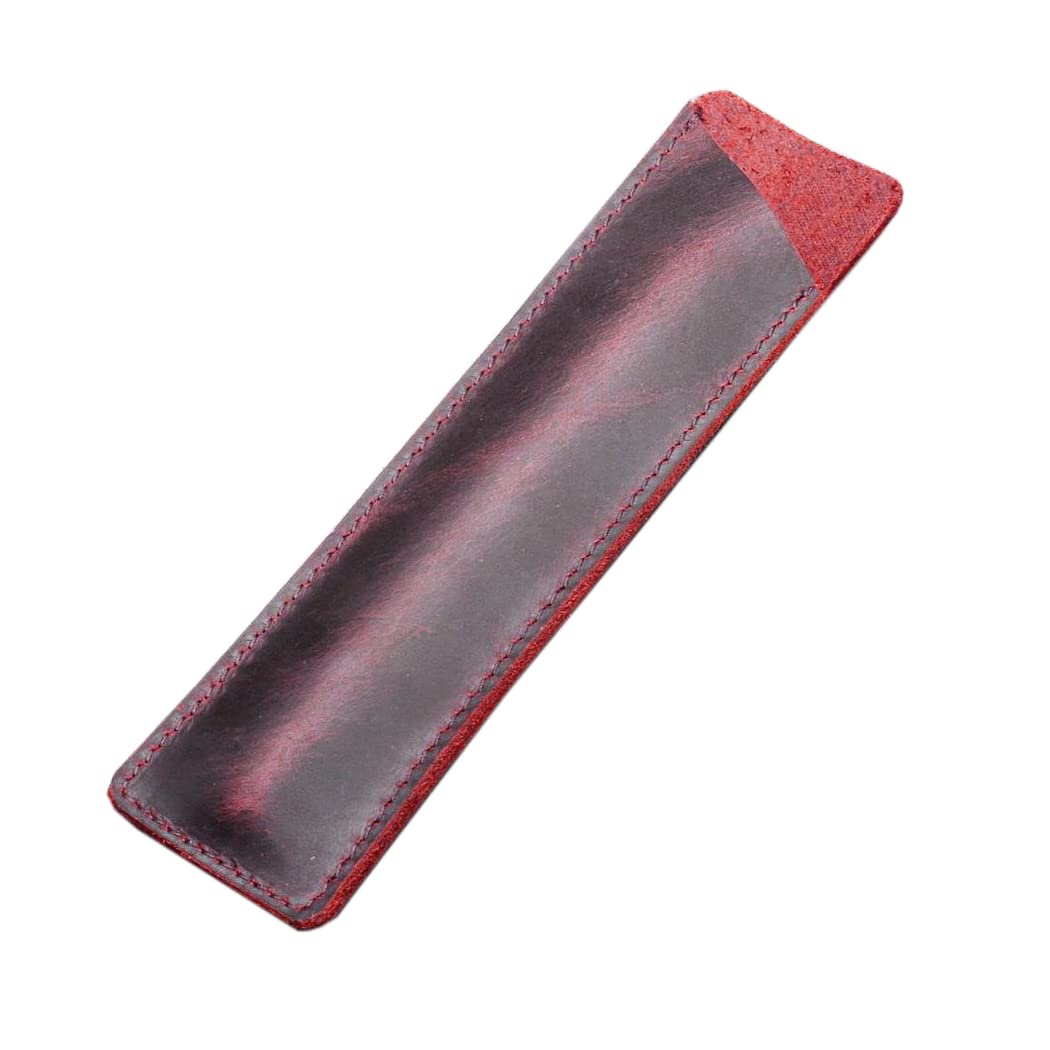 Pens Pouch Leather Pen Protective Sleeve Cover Crazy Horse Leather Handmade Fountain Multi Pen Case Holder – Open Mouth Dark Red