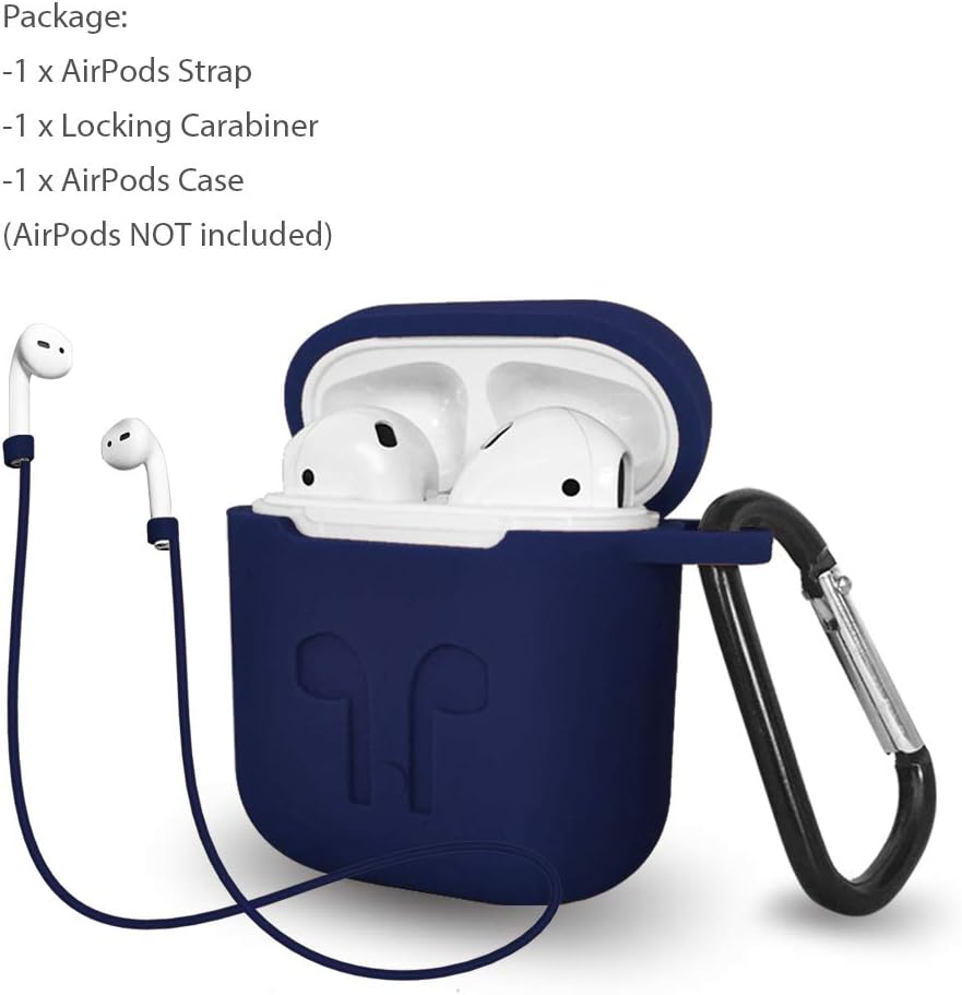 Talent Airpods Case with Keychain Anti-Lost Strap - Waterproof Silicone Cover Airpods Accessories for Apple Airpods 1, Airpods 2 (Navy Blue)