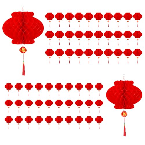 TONGIHS 30 Piezas Farolillos Rojo de Papel,Redonda Farolillos de Papel,Farolillos de Papels de Plástico-Impermeable,decoración Colgante Tradicional para Festivales,Bodas,hogar,Fiesta(Dos tamaños)
