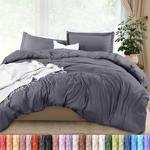 Utopia Bedding Duvet Cover Queen Size - 3 Piece with Zipper Closure - 1 Comforter Cover 90X90 Inches & 2 Pillow Shams 20X26 Inches (Grey) Comforter Not Included