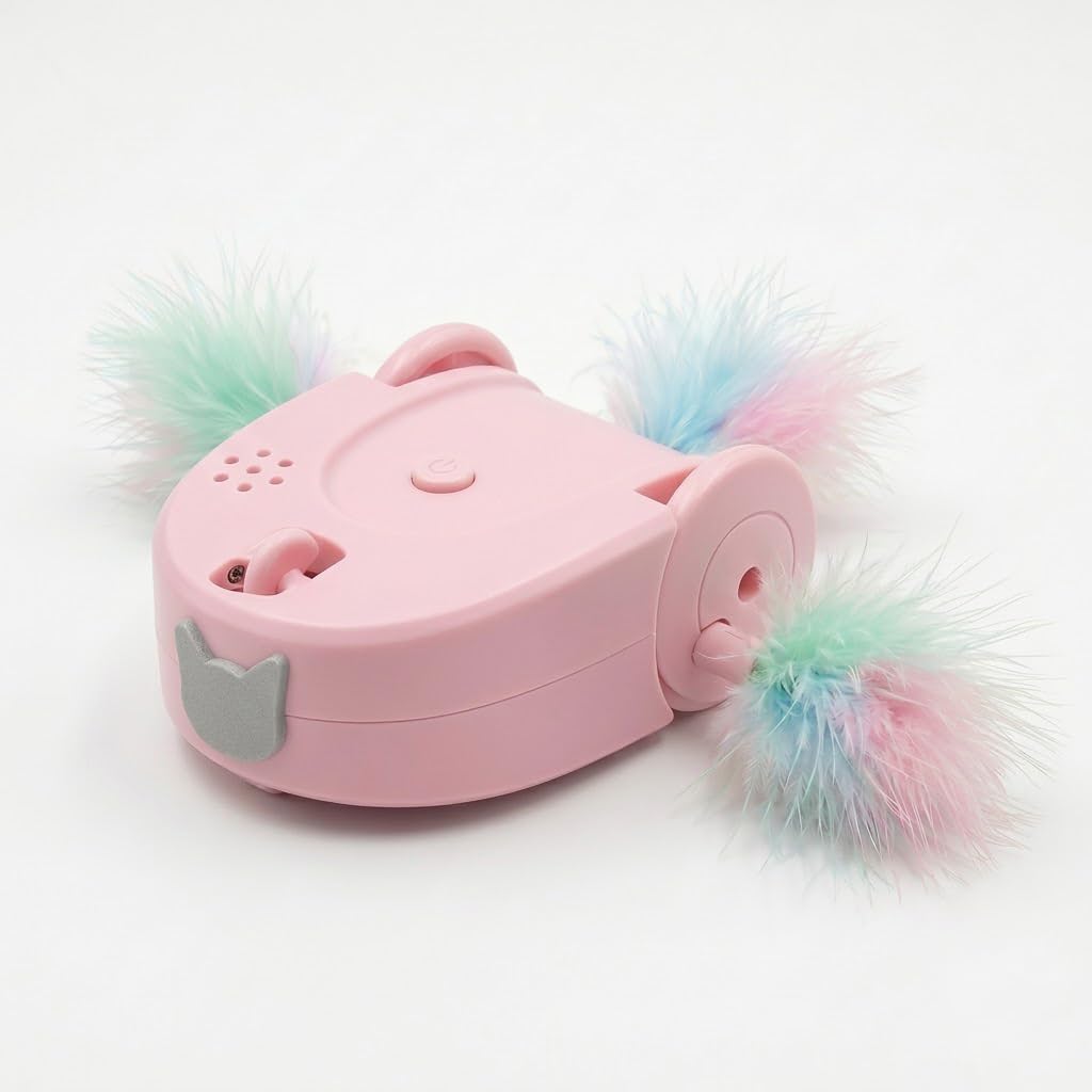 AHZGBL Interactive Cat Mouse Toy, Automatic 360° Random Moving Cat Toy with Squeak Sound & Feather, Dual-Side Self Play, Smart Sensor, Electronic Cat Toy for Indoor Cats & Kittens, Pink (Pack of 1)
