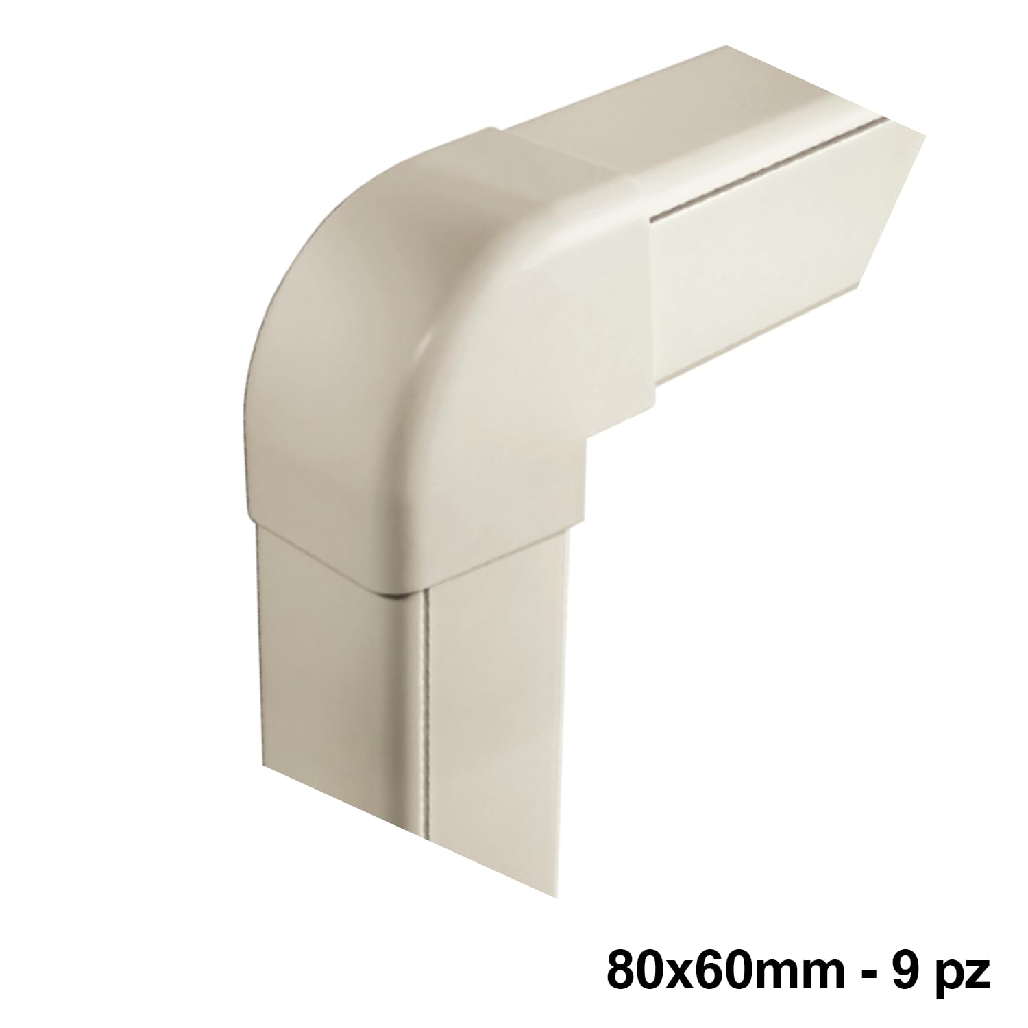 3S SuperSamaStore Außeneck für Kabelkanal 80x60 mm, Steckbare Außeneck-Verbindung zur Abdeckung von Klimaanlagenrohren für Mono- und Dual-Split-Systeme, PVC Weiß RAL 9010, 9er-Pack