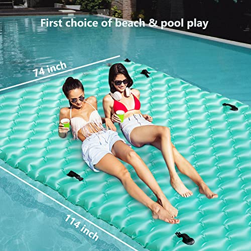 Giant Inflatable Floating Mat With Pool Hammock, Jhunswen 114'' X 72'' Lake Floats For Adults With Pillows, Pool Float Toy Raft Lounge Water Mat For Lake River Pool Boating Beach, Water Party #TOP4