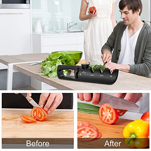 Knife Sharpeners, Professional 4 In 1 Sharpening Stones With Scissor, 6 Step Adjustable Angle Guide Knives Sharper Tool For Chef's Kitchen Knife And Scissors（Black） #TOP3