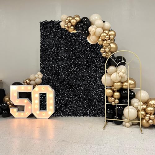 Image of Black Flower Backdrop Artificial Flower Wall Mat 7x4.6ft 3D Silk Hydrangea Floral Wall Panels Decor for Halloween Birthday Wedding Party Event Celebrations Background