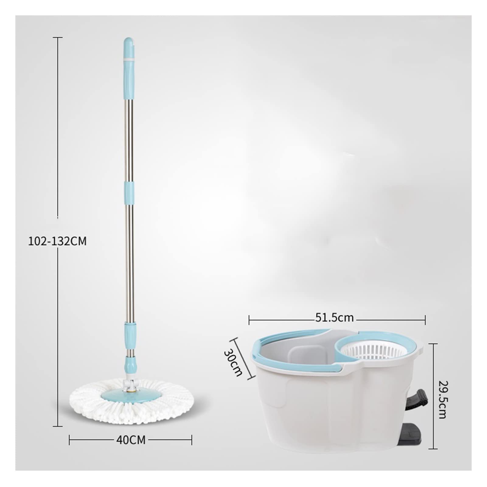 Juego de fregona y cubo giratorios Spin Mop y Bucket con juego de escritorios, sistema de limpieza de pisos, fácil pedal de pie, mango de fregona de acero inoxidable, 2 almohadillas de microfibra Freg