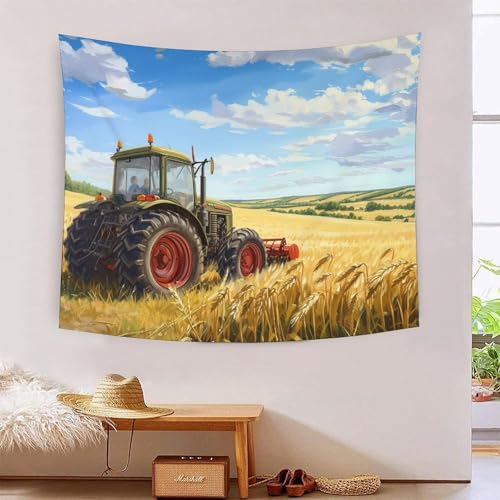 Tapisserie murale tracteur pour masquer un mur vide de dortoir ou salon