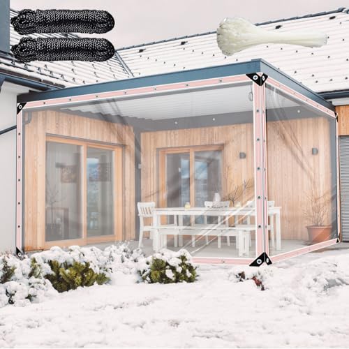 13x16FT Clear Waterproof Tarps(increase grommets,Windproof Rope +Ties)Poly Tarpaulin Outdoor Garden Rainproof Covering,Clear Vinyl Tarp with for patio,for Covering Henhouse Porch Canopy Plant Camping