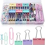 240er Foldback Klammern + Büroklammern + Reißzwecken Set, 19/25/32mm Binder Clips 33/50mm Büroklammer Vielzweckklammern Metall Klammern Papierklammern für Bürobedarf Briefpapier Notizen (Bunt)