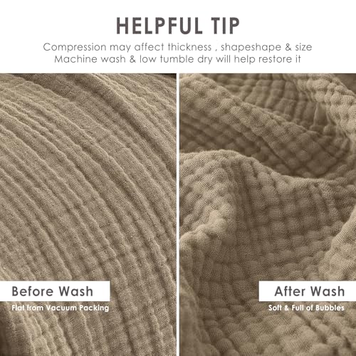 Image of EMME Muslin Blankets for Adults Throw Blanket for Couch Breathable Gauze Soft Lightweight Airy Tan Super King