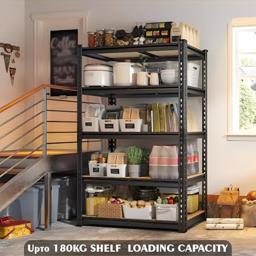 Image of HOMIFLY 4-Tier Extra Large Metal Shelf Rack /60x36x12 InchAdjustable Boltless Shelving Unit /Heavy Duty Display Rack Organizer for Garage /Kitchen /Warehouse /Tool-Free Assembly and Rust-Resistant